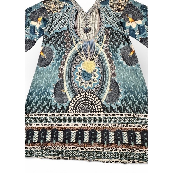 Sheilay Peacock Blue Pattern Kaftan Dress Resort Beach Cover Up Casual Dress XL - Picture 3 of 8